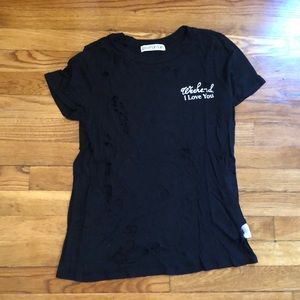 Black graphic distressed tee shirt